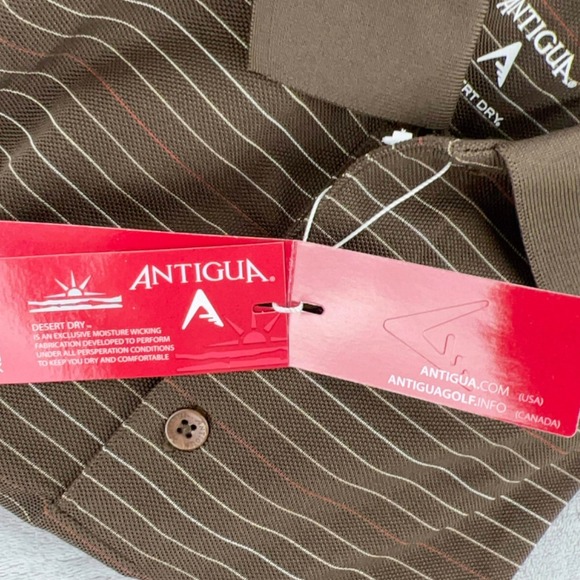 ANTIGUA Desert Dry Golf Polo Shirt Brown White Stripe Short Sleeve Mens S NWT - Picture 8 of 12